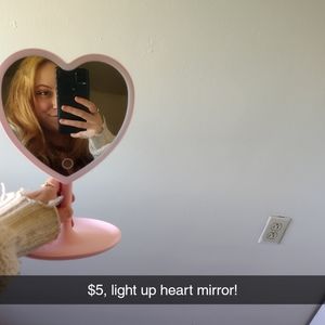 light pink heart light up mirror
